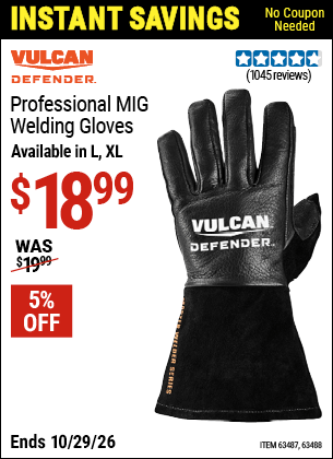 Harbor Freight Coupons, HF Coupons, 20% off - Vulcan Professional Mig Welding Gloves