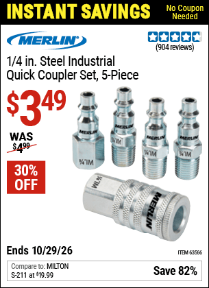 Harbor Freight Coupons, HF Coupons, 20% off - 5 Piece Steel Coupler Connector Kit Industrial Series