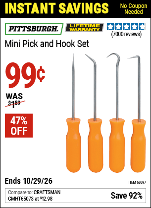 Harbor Freight Coupons, HF Coupons, 20% off - 4 Pc. Pick And Hook Set
