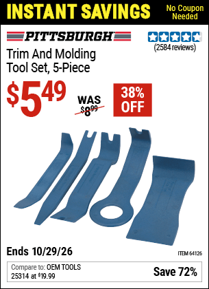 Harbor Freight Coupons, HF Coupons, 20% off - 5 Piece Trim And Molding Tool Set