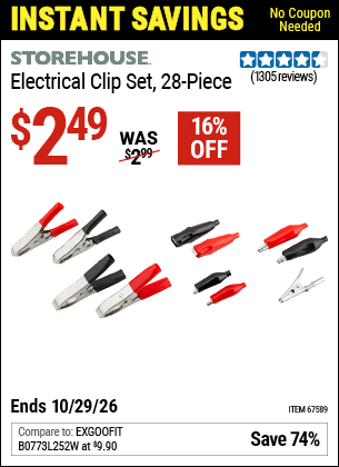 Harbor Freight Coupons, HF Coupons, 20% off - 28 Piece Electrical Clip Set