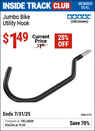 Harbor Freight Coupons, HF Coupons, 20% off - Jumbo Bike/utility Hook
