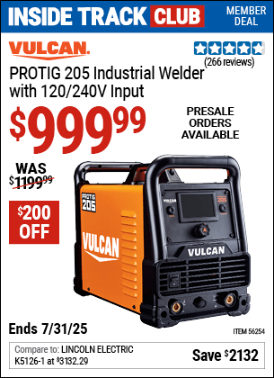 Harbor Freight Coupons, HF Coupons, 20% off - Vulcan Protig 205 Industrial Welder With 120/240 Volt Input
