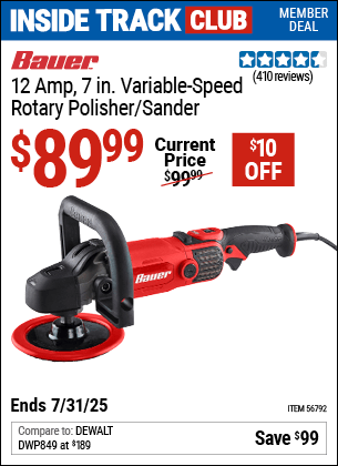 Harbor Freight Coupons, HF Coupons, 20% off - BAUER Corded 12 Amp, 7 in. Variable Speed Rotary Polisher/Sander for $79.99