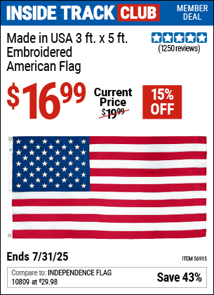 Harbor Freight Coupons, HF Coupons, 20% off - 3ft. x 5ft. American Flag with Embroidered Stars