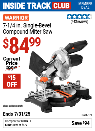Harbor Freight Coupons, HF Coupons, 20% off - WARRIOR 7-1/4 in. Compound Single Bevel Miter Saw for $69.99
