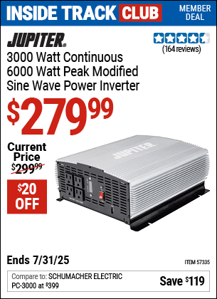 Harbor Freight Coupons, HF Coupons, 20% off - JUPITER 3000 Watt Continuous/6000 Watt Peak Modified Sine Wave Power Inverter 