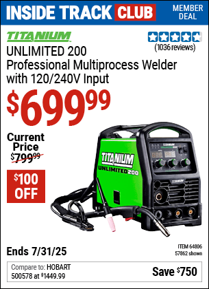 Harbor Freight Coupons, HF Coupons, 20% off - TITANIUM Unlimited 200 Professional Multiprocess Welder with 120/240 Volt Input for $699.99