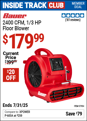 Harbor Freight Coupons, HF Coupons, 20% off - BAUER 2400 CFM 1/3 HP Floor Blower 