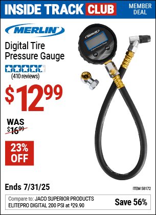 Harbor Freight Coupons, HF Coupons, 20% off - MERLIN Digital Tire Pressure Gauge for $14.99