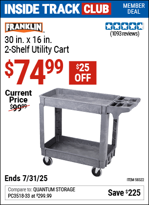 Harbor Freight Coupons, HF Coupons, 20% off - FRANKLIN 30 in. x 16 in. Industrial Polypropylene Service Cart for $79.99