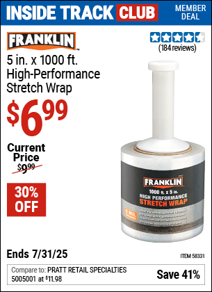 Harbor Freight Coupons, HF Coupons, 20% off - FRANKLIN 5 in. x 1000 ft. High Performance Stretch Wrap for $6.99