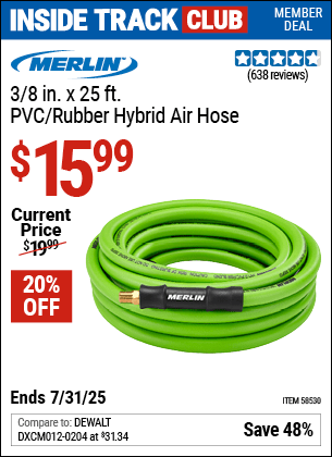 Harbor Freight Coupons, HF Coupons, 20% off - MERLIN 3/8 in. x 25 ft. PVC/Rubber Hybrid Air Hose for $14.99