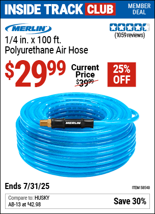 Harbor Freight Coupons, HF Coupons, 20% off - MERLIN 1/4 in. x 100 ft. Polyurethane Air Hose 