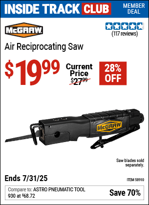 Harbor Freight Coupons, HF Coupons, 20% off - MCGRAW Air Reciprocating Saw for $19.99