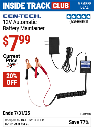 Harbor Freight Coupons, HF Coupons, 20% off - CEN-TECH 12V Automatic Battery Maintainer 