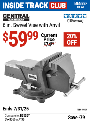 Harbor Freight Coupons, HF Coupons, 20% off - CENTRAL MACHINERY 6 in. Swivel Vise with Anvil 