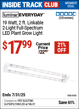 Harbor Freight Coupons, HF Coupons, 20% off - LUMINAR EVERYDAY 2600 Lumen 2 ft. Linkable LED Plant Grow Light for $17.99