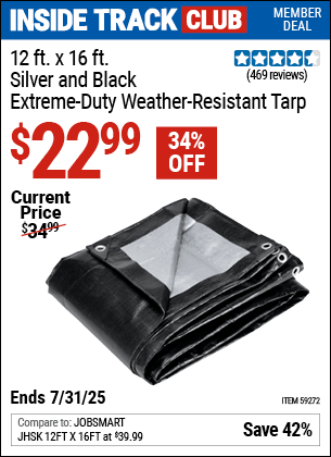Harbor Freight Coupons, HF Coupons, 20% off - 12 ft. x 16 ft. Silver and Black Extreme-Duty, Weather-Resistant Tarp for $26.99