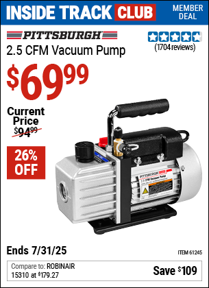 Harbor Freight Coupons, HF Coupons, 20% off - 2.5 Cfm Vacuum Pump