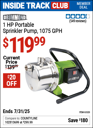Harbor Freight Coupons, HF Coupons, 20% off - 1 HP Portable Sprinkler Pump 1075 GPH