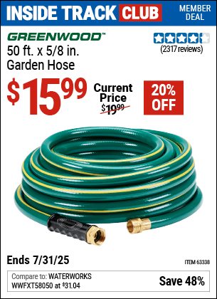 Harbor Freight Coupons, HF Coupons, 20% off - GREENWOOD 5/8 in. x 50 ft. Heavy Duty Garden Hose for $14.99