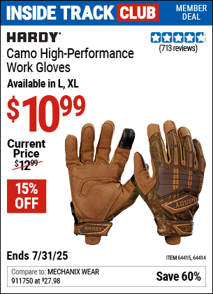 Harbor Freight Coupons, HF Coupons, 20% off - Hardy Camo Touchscreen Performance Work Gloves