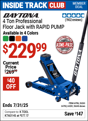 Harbor Freight Coupons, HF Coupons, 20% off - Rapid Pump 4 Ton Steel Professional Duty Floor Jacks