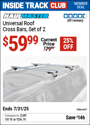 Harbor Freight Coupons, HF Coupons, 20% off - Universal Roof Cross Bars Set Of 2