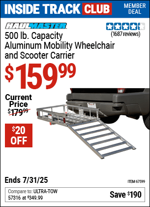 Harbor Freight Coupons, HF Coupons, 20% off - 500 Lb. Capacity Aluminum Mobility Wheelchair And Scooter Carrier