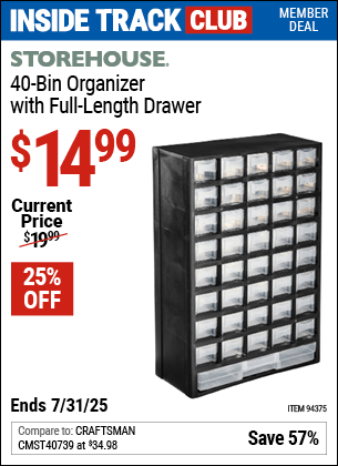 Harbor Freight Coupons, HF Coupons, 20% off - 40 Bin Organizer With Full Length Drawer