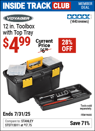 Harbor Freight Coupons, HF Coupons, 20% off - 12 in Toolbox With Top Tray Voyager