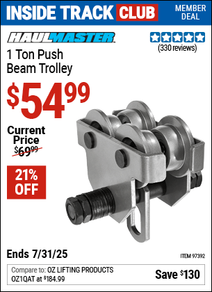 Harbor Freight Coupons, HF Coupons, 20% off - 1 Ton Push Beam Trolley