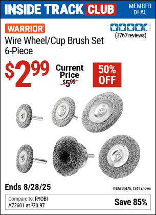 Harbor Freight Coupons, HF Coupons, 20% off - WARRIOR Wire Wheel/Cup Brush Set 