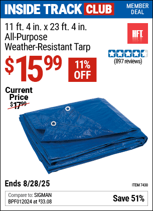 Harbor Freight Coupons, HF Coupons, 20% off - HFT 11 ft. 4 in. x 23 ft. 4 in. Blue All Purpose/Weather Resistant Tarp 