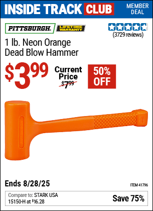 Harbor Freight Coupons, HF Coupons, 20% off - 1 Lb. Neon Dead Blow Hammer