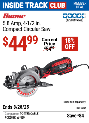 Harbor Freight Coupons, HF Coupons, 20% off - 4-1/2 In. 5.8 Amp Compact Circular Saw