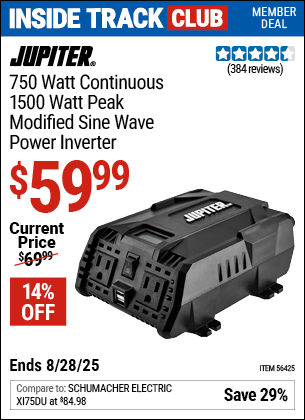 Harbor Freight Coupons, HF Coupons, 20% off - 750 Watt Continuous/1500 Watt Peak Modified Sine Wave Power Inverter