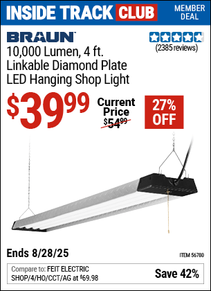 Harbor Freight Coupons, HF Coupons, 20% off - 10,000 Lumen 4 Ft. Linkable Diamond Plate LED Hanging Shop Light