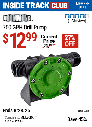Harbor Freight Coupons, HF Coupons, 20% off - 750 GPH Drill Pump