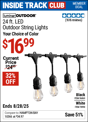 Harbor Freight Coupons, HF Coupons, 20% off - LUMINAR OUTDOOR 24ft., 12 Bob Outdoor LED String Lights