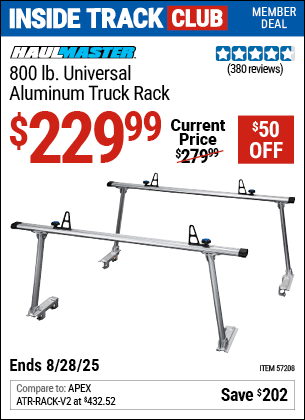 Harbor Freight Coupons, HF Coupons, 20% off - HAUL-MASTER 800 lb. Universal Aluminum Truck Rack for $229.99