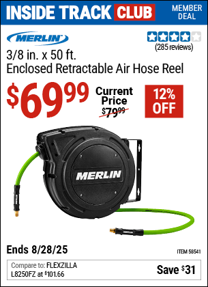 Harbor Freight Coupons, HF Coupons, 20% off - MERLIN 3/8 in. x 50 ft. Enclosed Retractable Air Hose Reel for $69.99