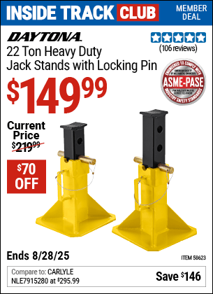 Harbor Freight Coupons, HF Coupons, 20% off - DAYTONA 22 Ton Heavy Duty Jack Stands with Locking Pin for $159.99