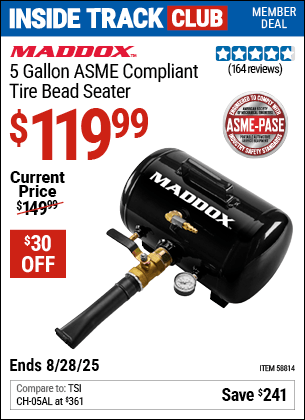 Harbor Freight Coupons, HF Coupons, 20% off - MADDOX 5 Gallon Tire Bead Seater for $119.99