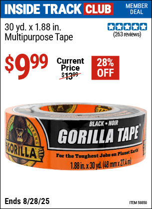 Harbor Freight Coupons, HF Coupons, 20% off - GORILLA 30 yd. x 1.75 in. Multipurpose Tape for $9.99