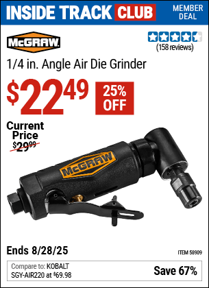 Harbor Freight Coupons, HF Coupons, 20% off - MCGRAW Pneumatic 1/4 in. Angle Die Grinder for $22.49