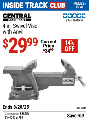 Harbor Freight Coupons, HF Coupons, 20% off - ENTRAL MACHINERY 4 in. Swivel Vise with Anvil for $29.99