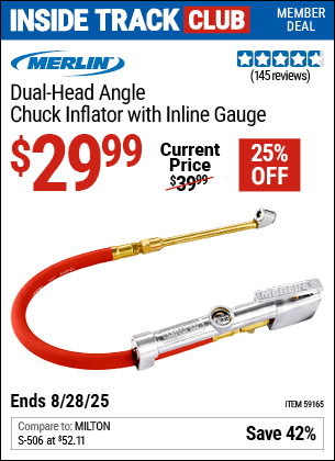 Harbor Freight Coupons, HF Coupons, 20% off - MERLIN Dual Head Angle Chuck Inflator with Inline Gauge for $29.99