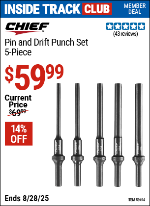 Harbor Freight Coupons, HF Coupons, 20% off - CHIEF Pin and Drift Punch Set, 5 Piece for $59.99